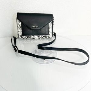 Nine West Black White Snakeskin Foldover Convertible Clutch Crossbody Bag